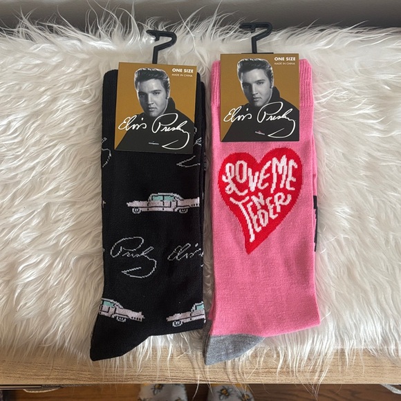 Elvis Presley Accessories - 2 Pink Elvis Socks 💕🎙️ - Pink and Black Elvis Presley Socks